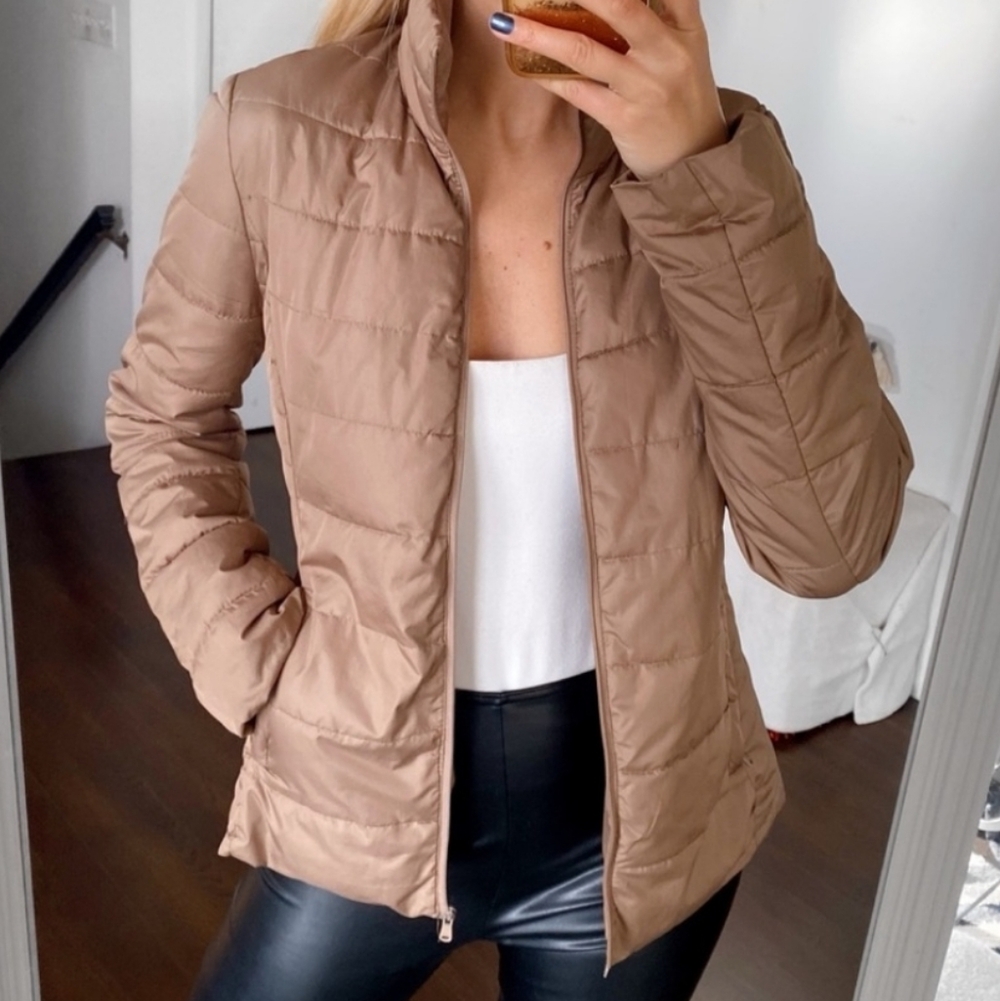 Women's Jean Pascale Tan Puffer Jacket Size Small